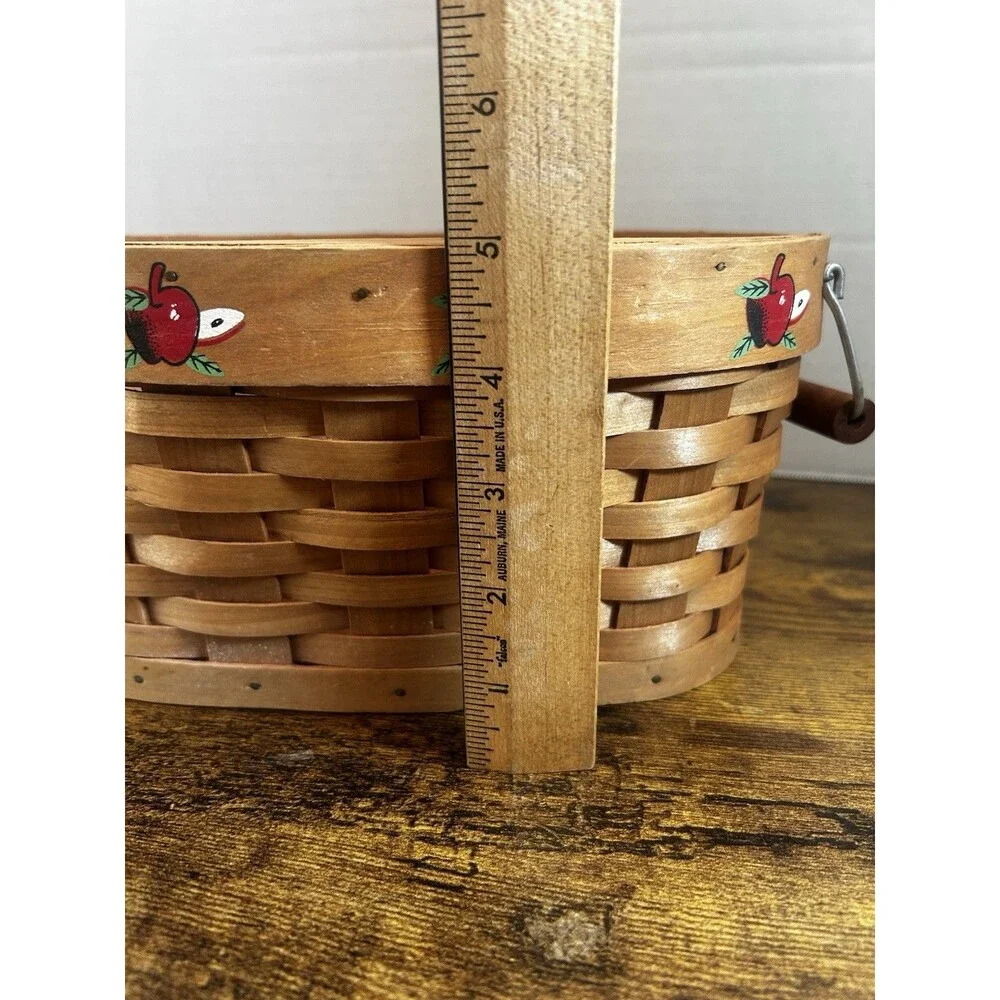 Apple Basket Oval Woven Wood w Wood Handles Vintage 10” Cottage Core Farmhouse